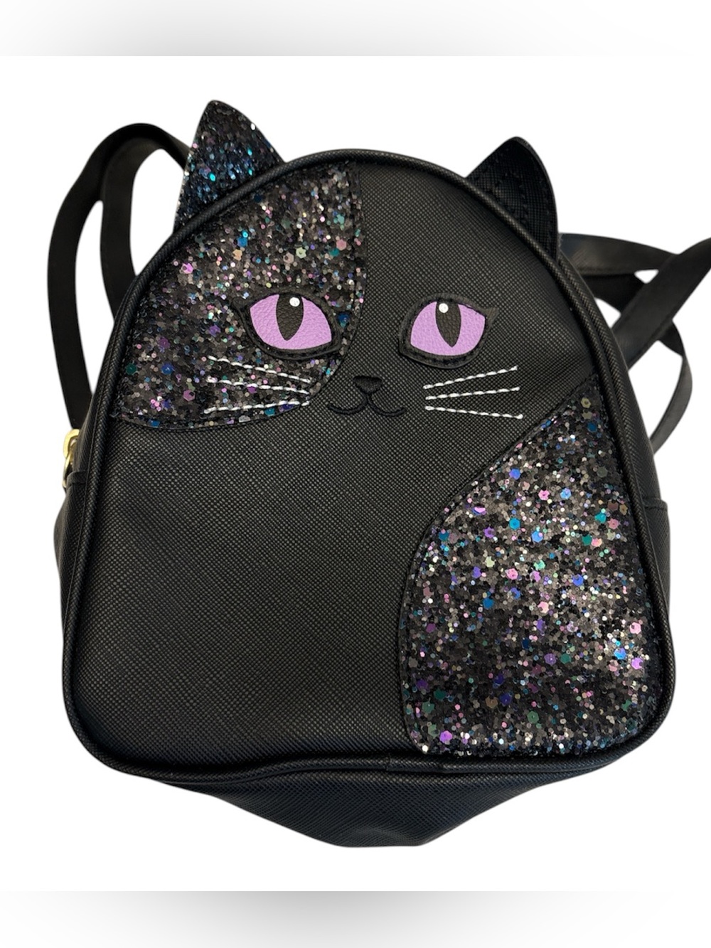 Bath & Body Works Black Cat Glitter Mini Backpack zip around adj straps NWOT